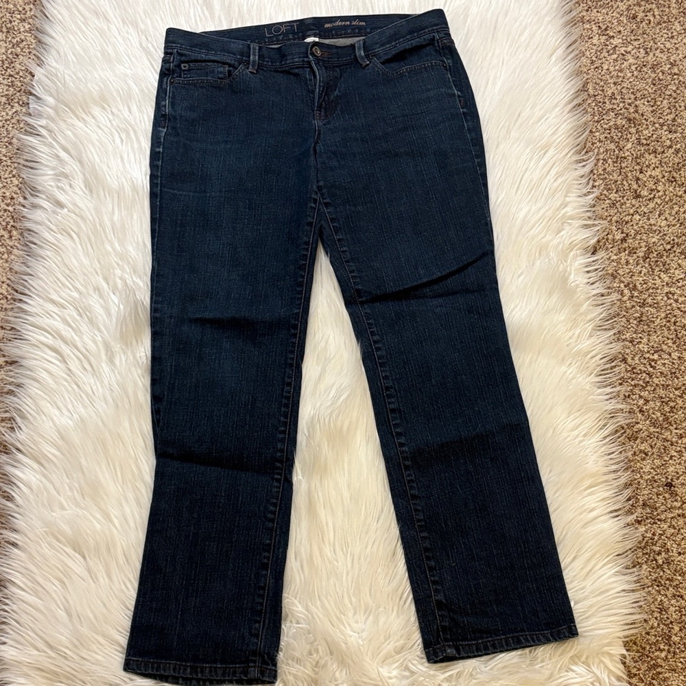 LOFT Modern Slim Women's Dark Indigo Straight Leg Jeans, Size 10P